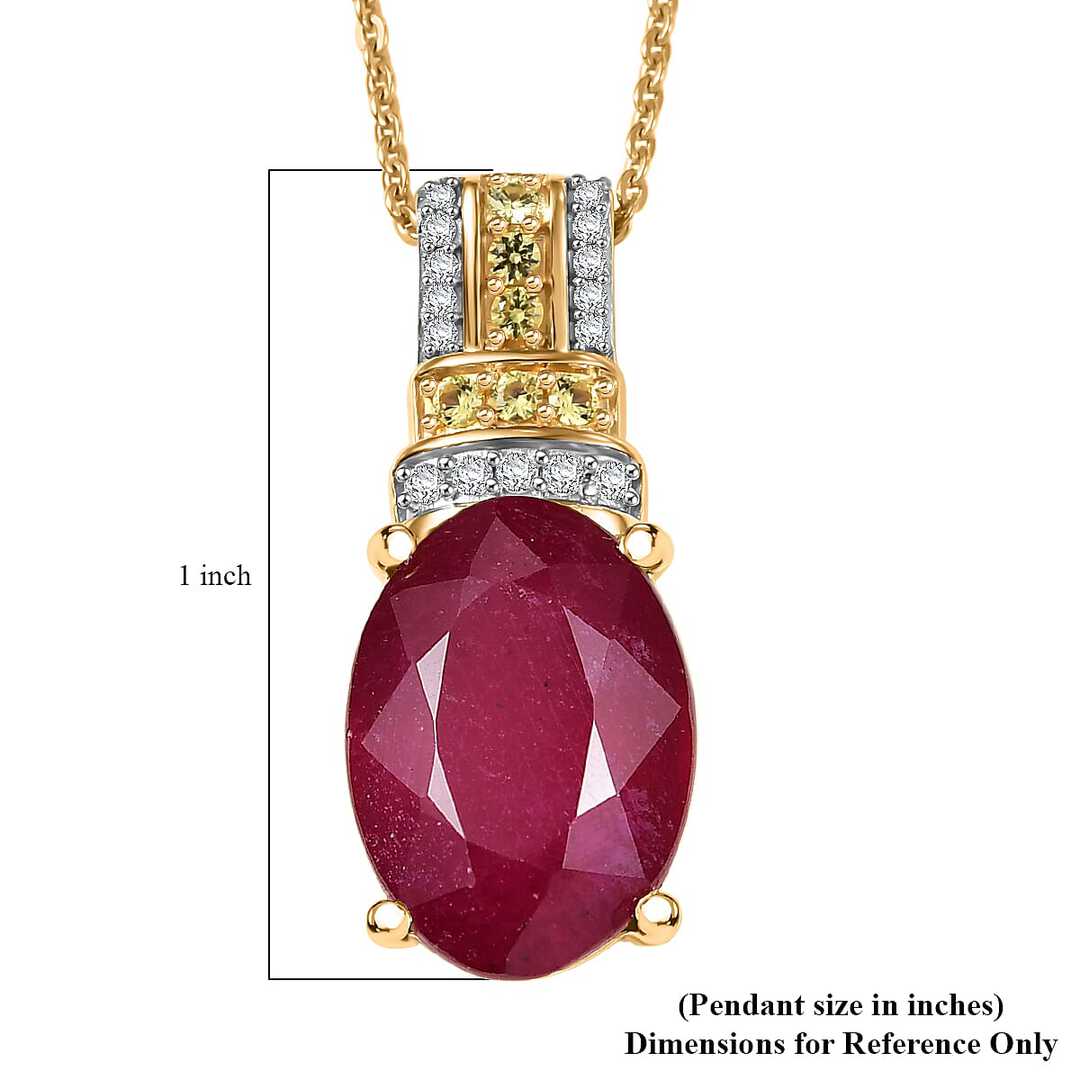 Crimson Ruby Flower Pendant Necklace in Vermeil Gold Over Silver