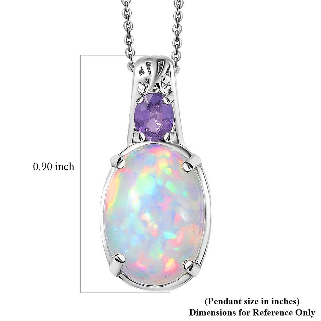 Ethiopian Welo Opal and Madagascar Sapphire Pendant Necklace