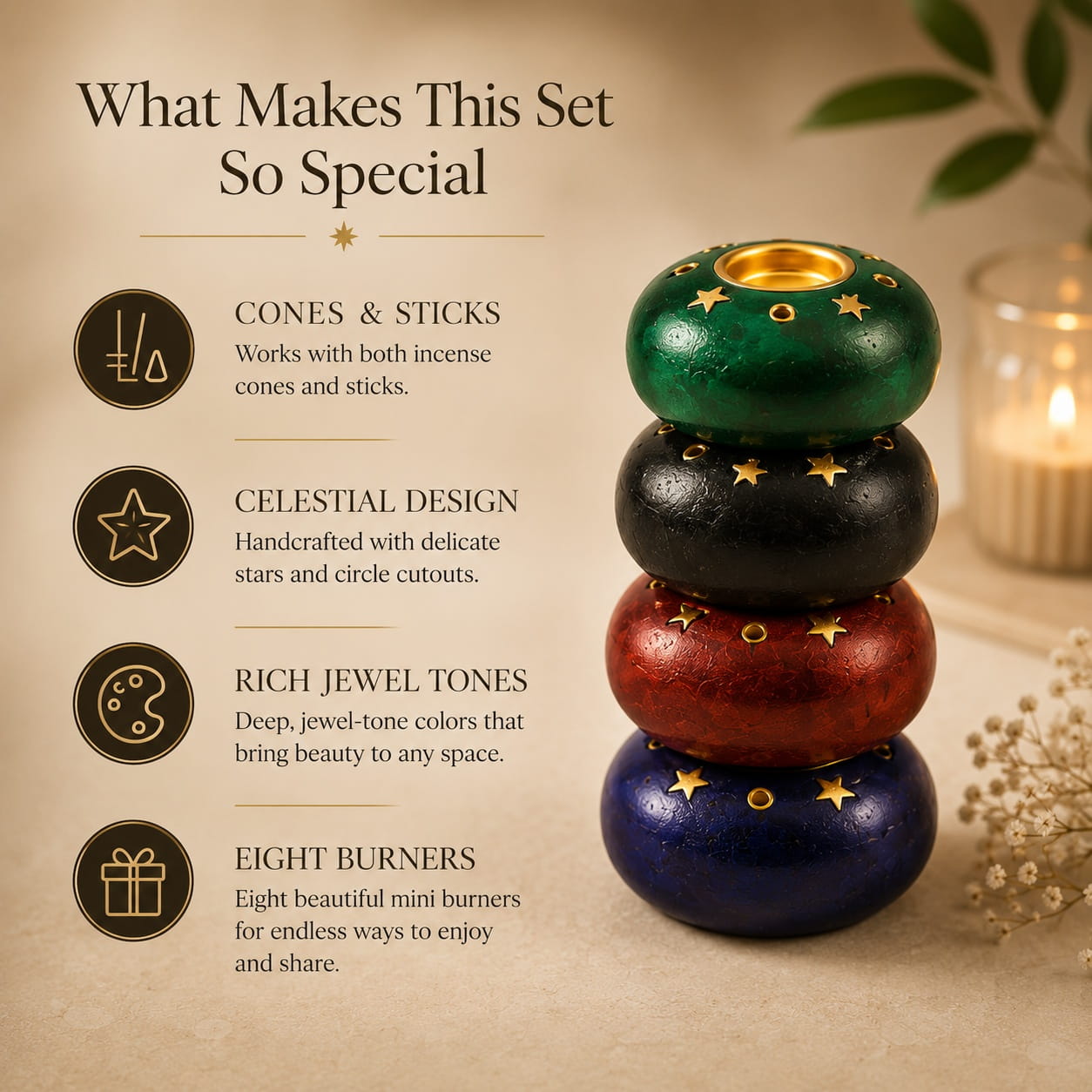 Set of 8 Mini Incense Burners β Cone and Stick Holders