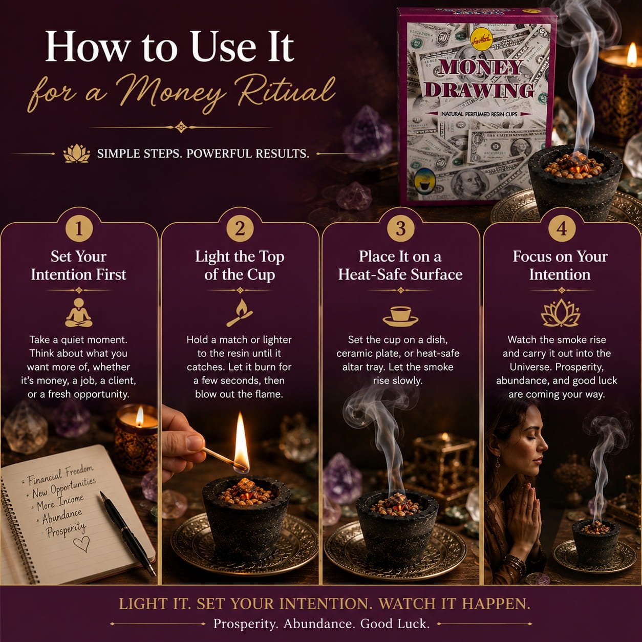 Money Drawing Resin Incense Cups – For Manifestation Ritual
