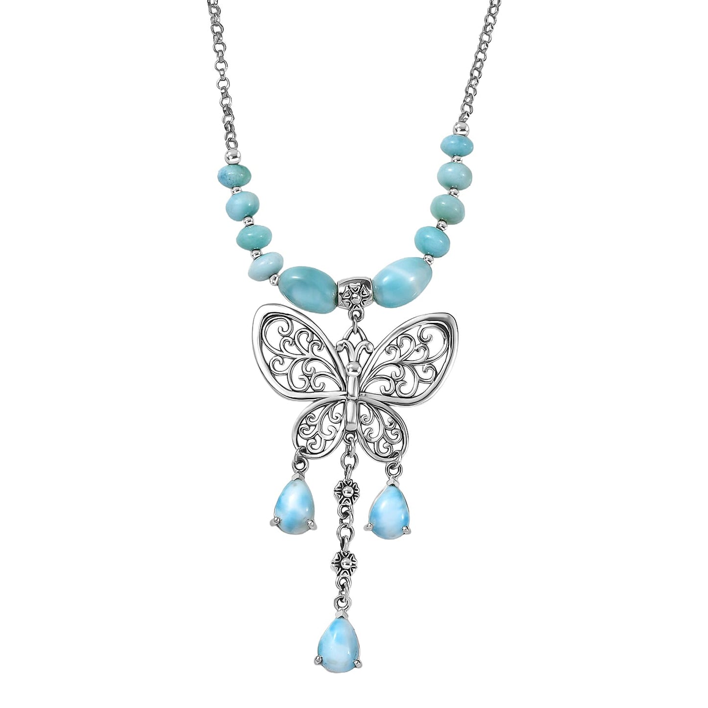 Premium Larimar Butterfly Necklace in Silver