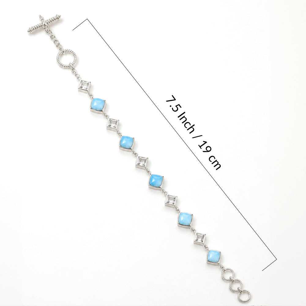 Larimar and Sky Blue Topaz Bracelet with Toggle Lock, Silver