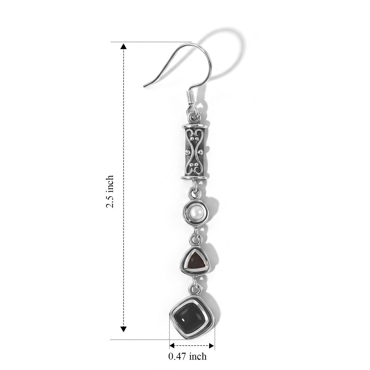 Black Obsidian and Pearl J-Hook Drop Earrings β Sterling Silver