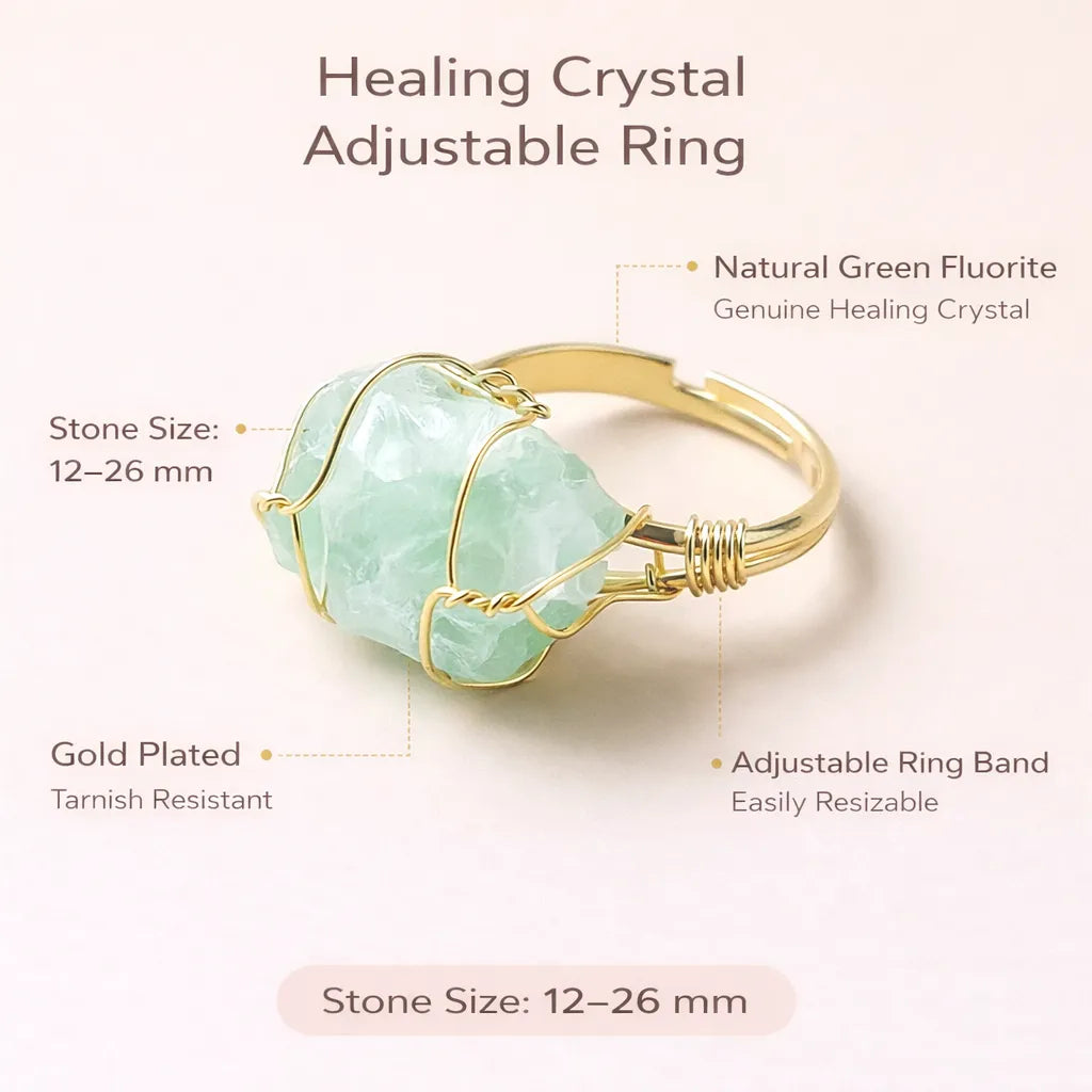 Healing Crystal Adjustable Ring β Natural Gemstone Statement Jewelry