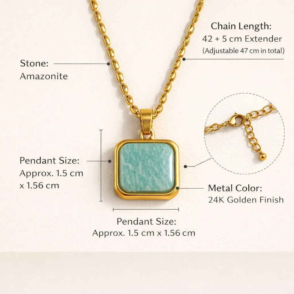 Square Natural Stone Stylish Pendant β Elevate Your Energy with Amazonite