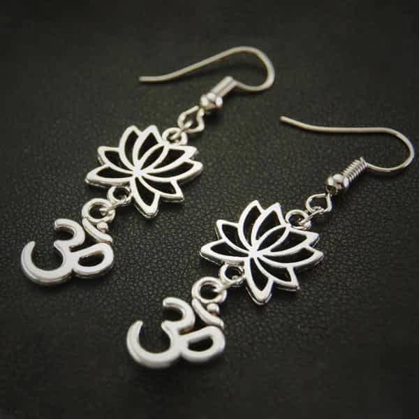 Lotus Flower Om Earrings