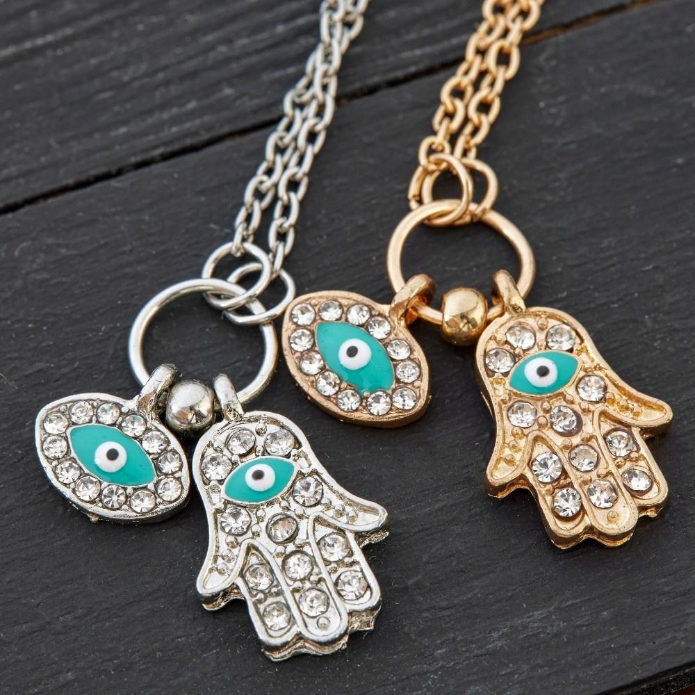 Blue Hamsa Hand Necklace With Evil Eye Charm - Spiritual Hand Of God / Fatima Pendant (Body-soul-n-spirit, Judaica Jewelry)