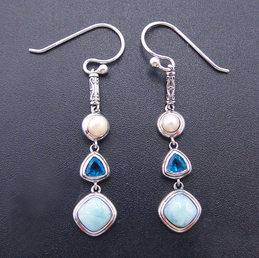 Silver Larimar Earrings