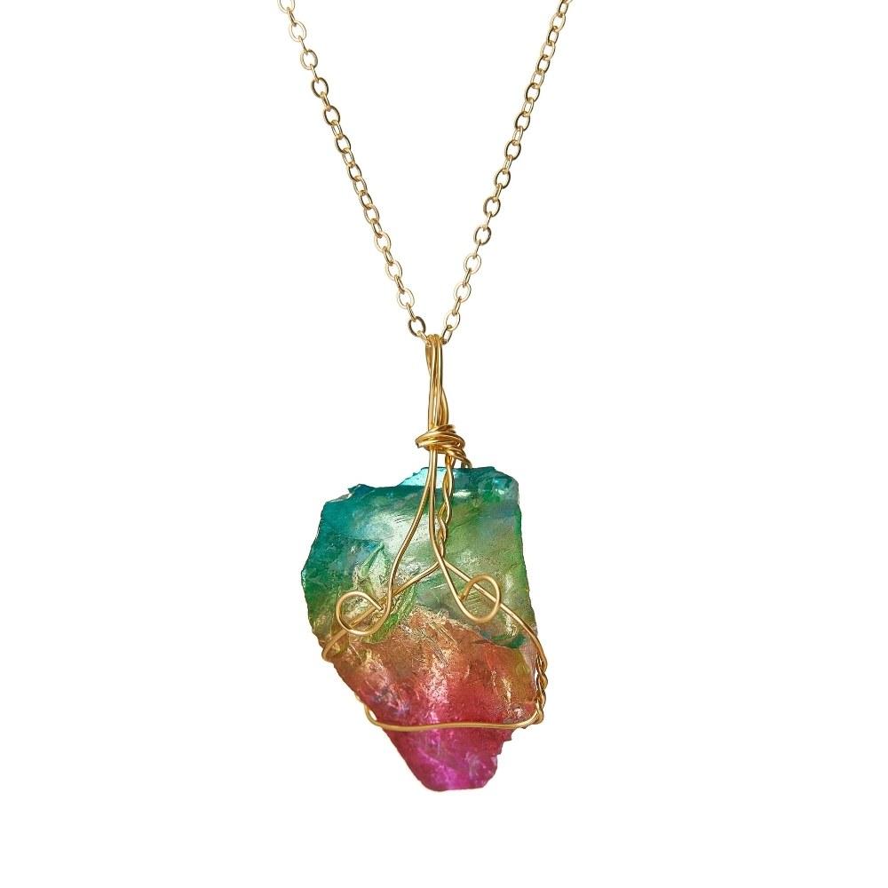 Rainbow Aura Quartz Crystal Necklace