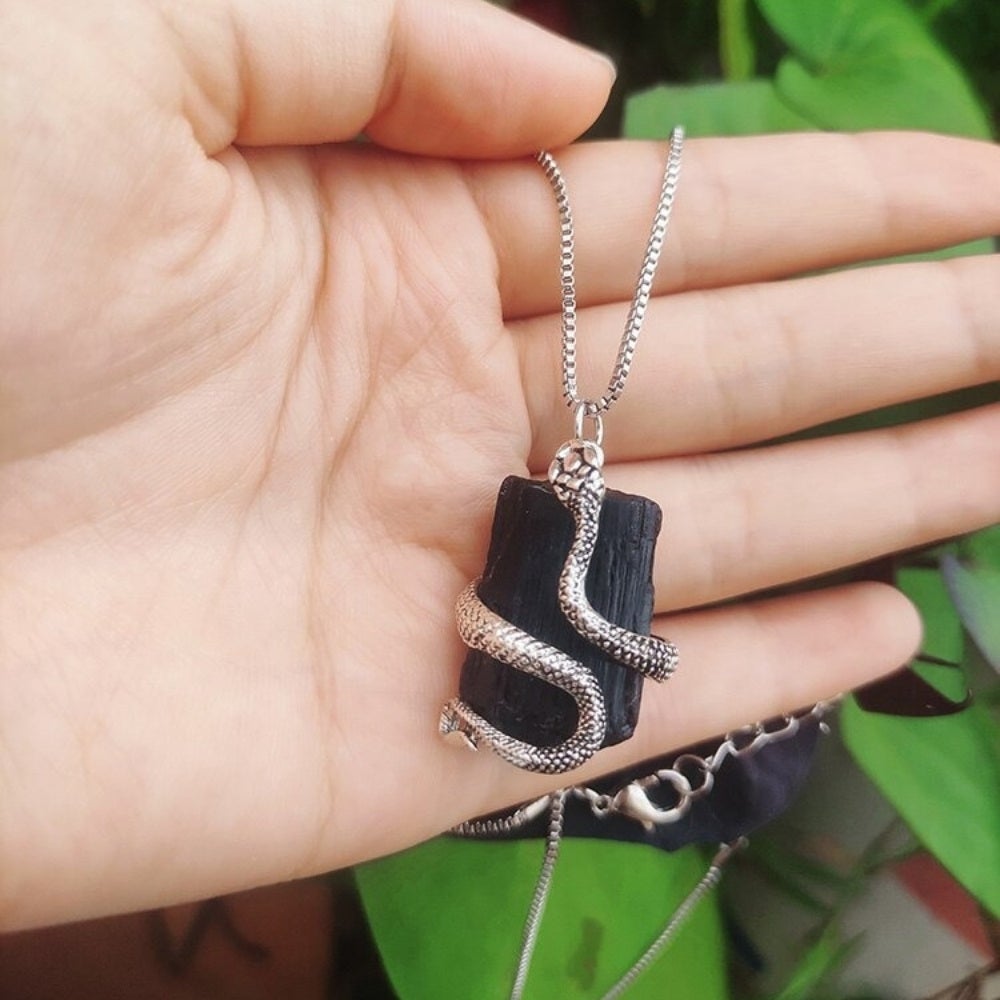 Black Tourmaline Stone Snake Necklace
