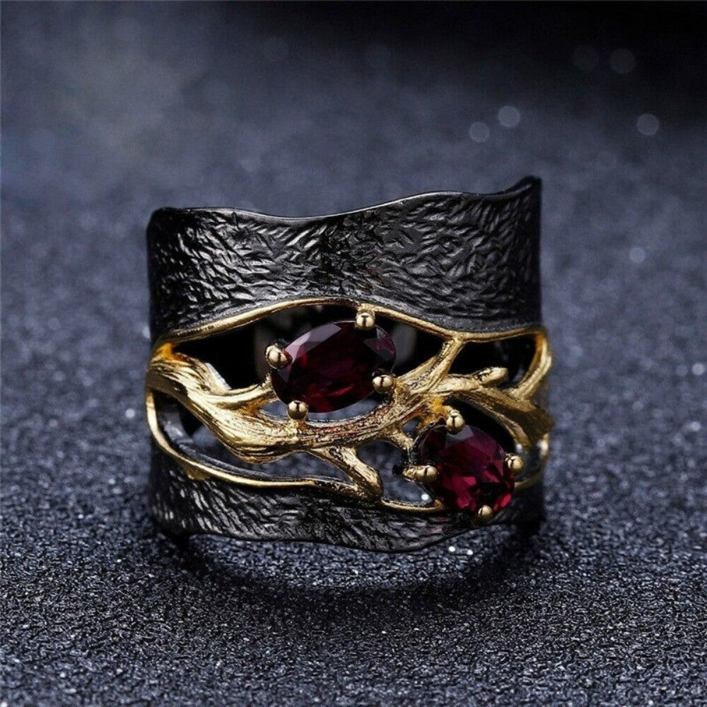 Retro Red Garnet Ring