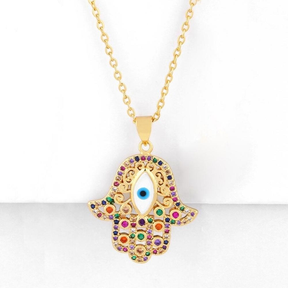Turkish Hamsa Hand Evil Eye Necklace