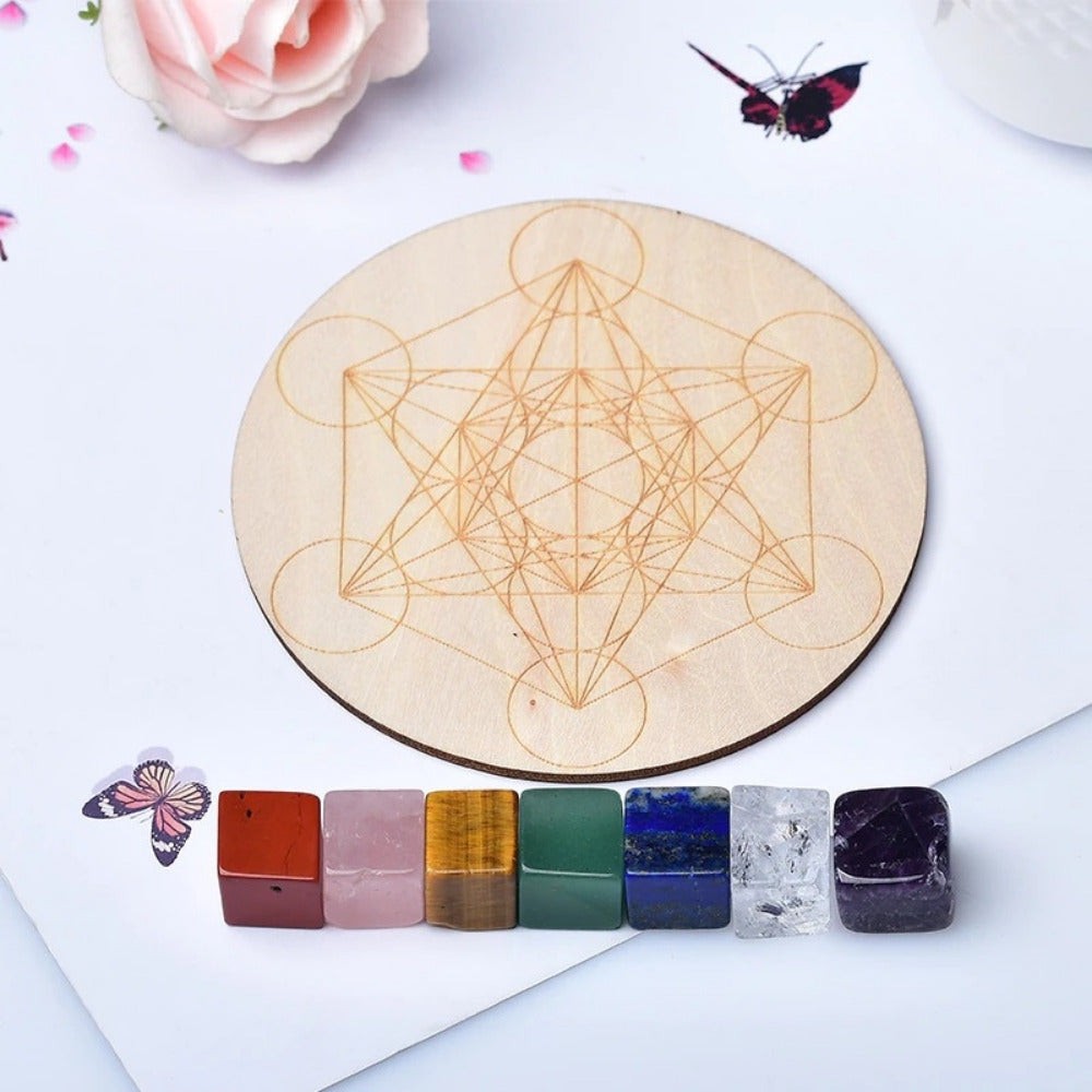 Chakra Stone Set With Wooden Grid