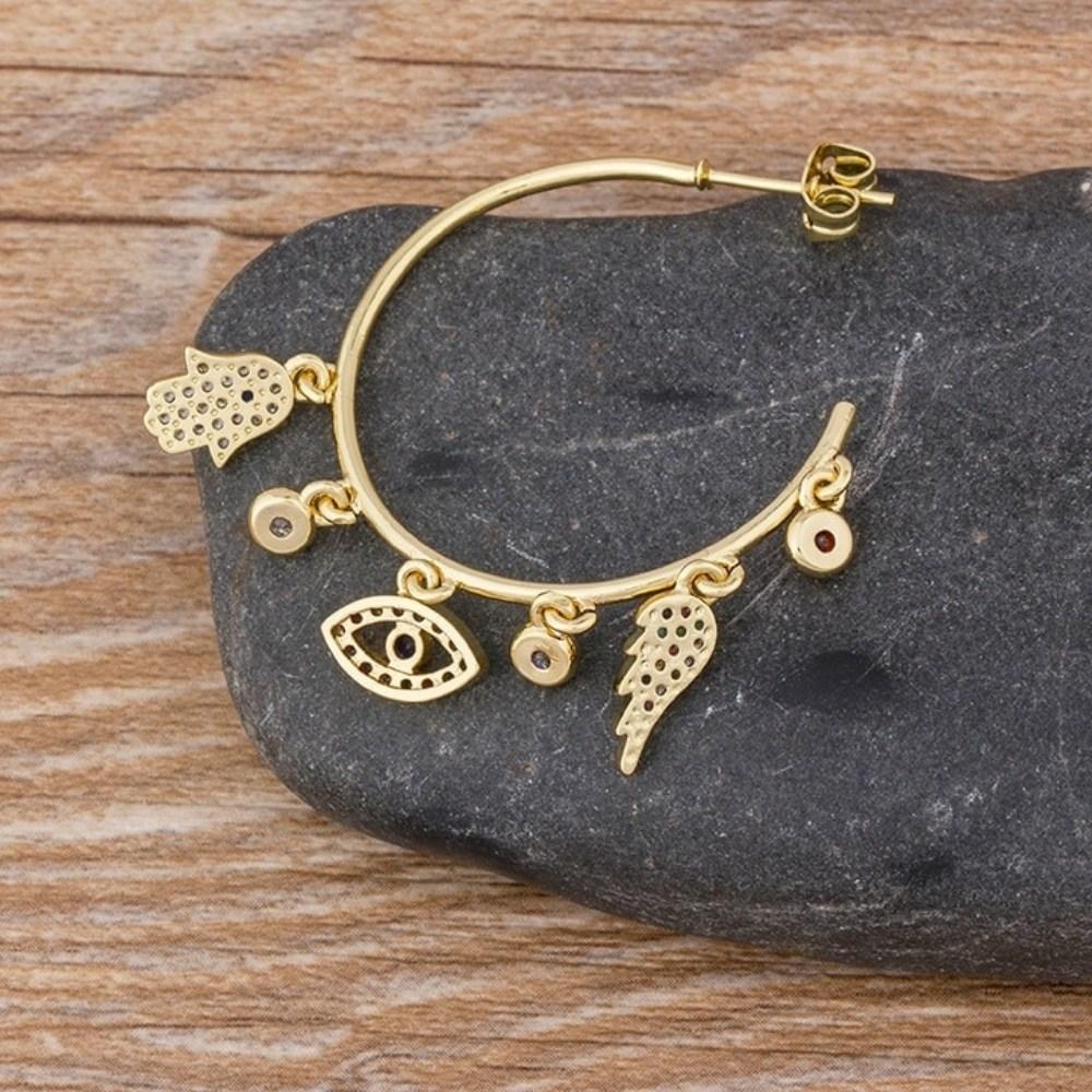 Gold Plated Hamsa Evil Eye Earrings