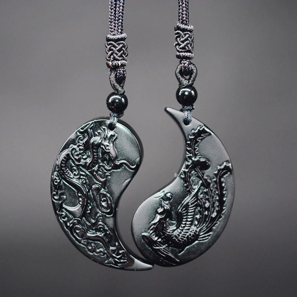 Obsidian Ying Yang Couple Matching Necklaces