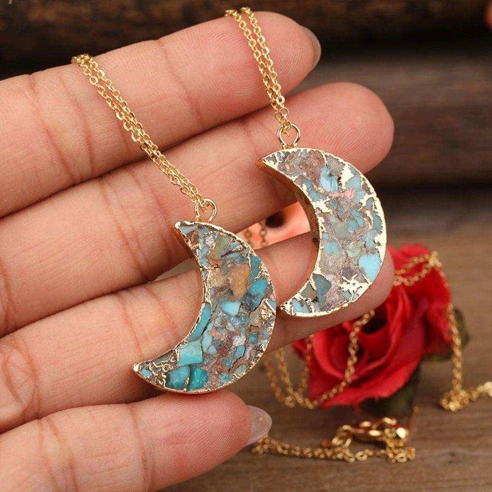 Crystal Turquoise Moon Necklace