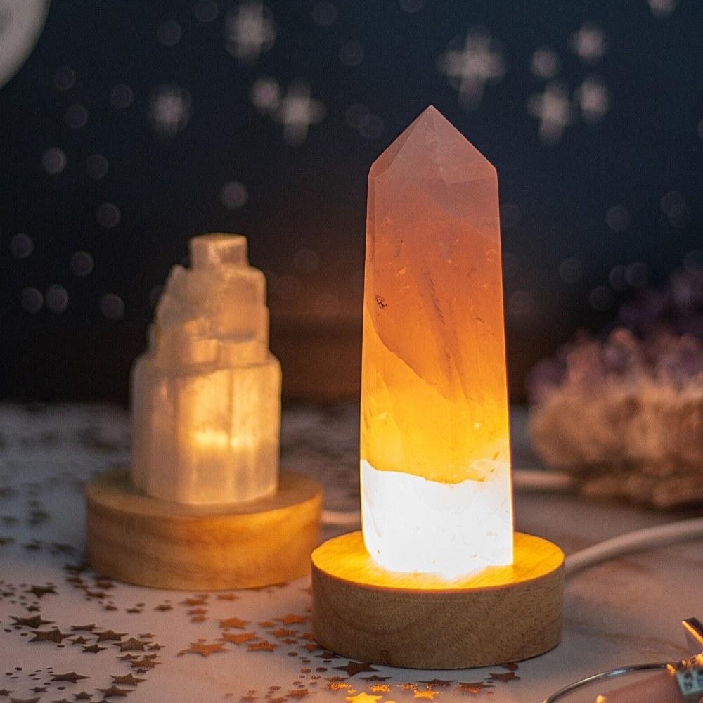 Selenite and Rose Quartz Crystal Lamp
