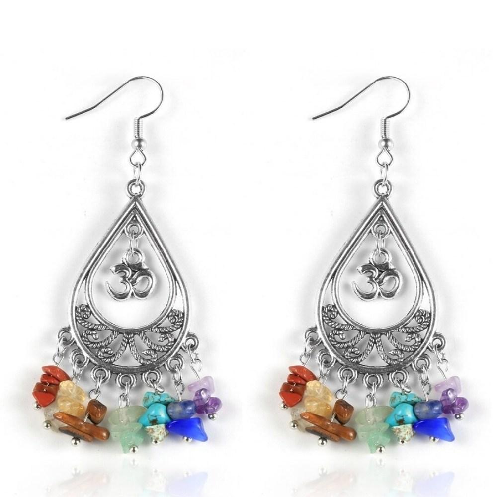 7 Chakra Stone Om Earrings