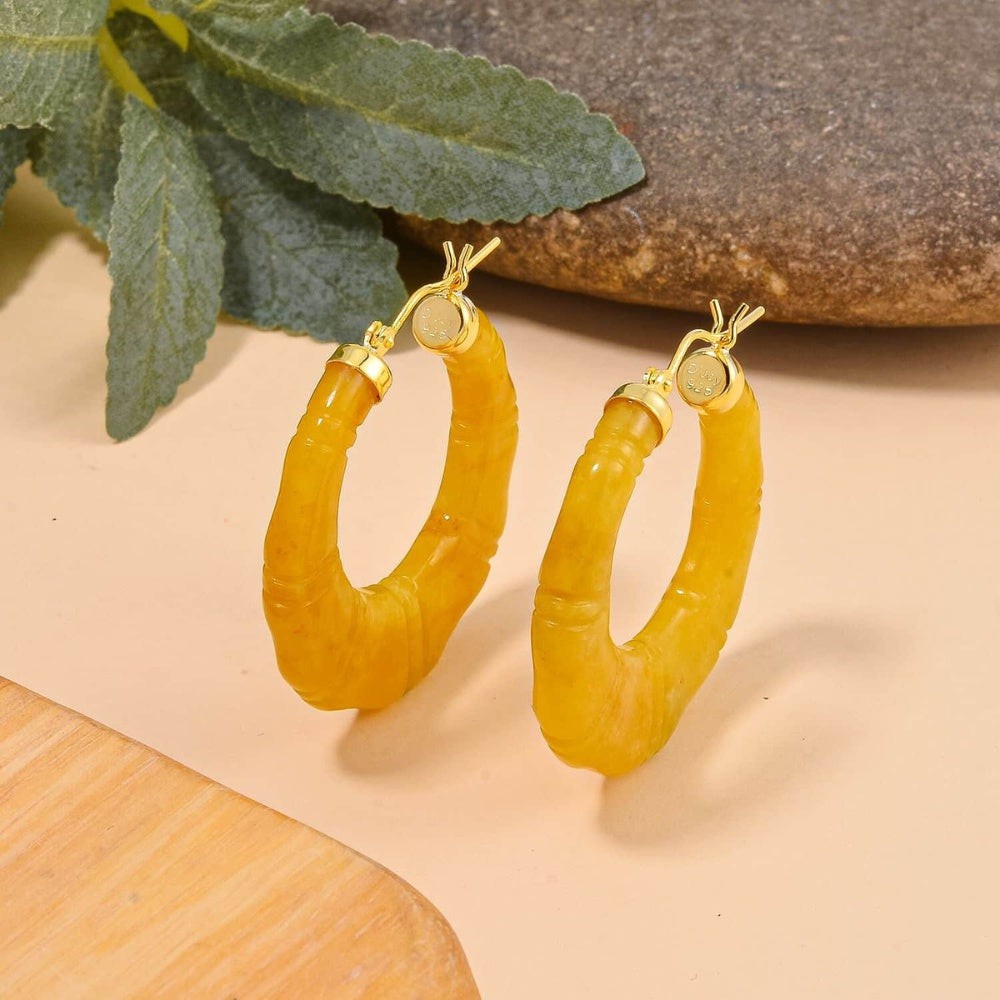 Jade Stone Carved Hoop Earrings