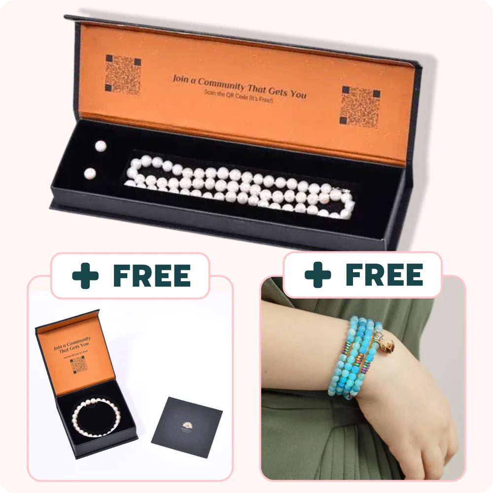 Pearl Set - Necklace and Earrings + FREE Pearl Bracelet & Blue Onyx Stone Mala