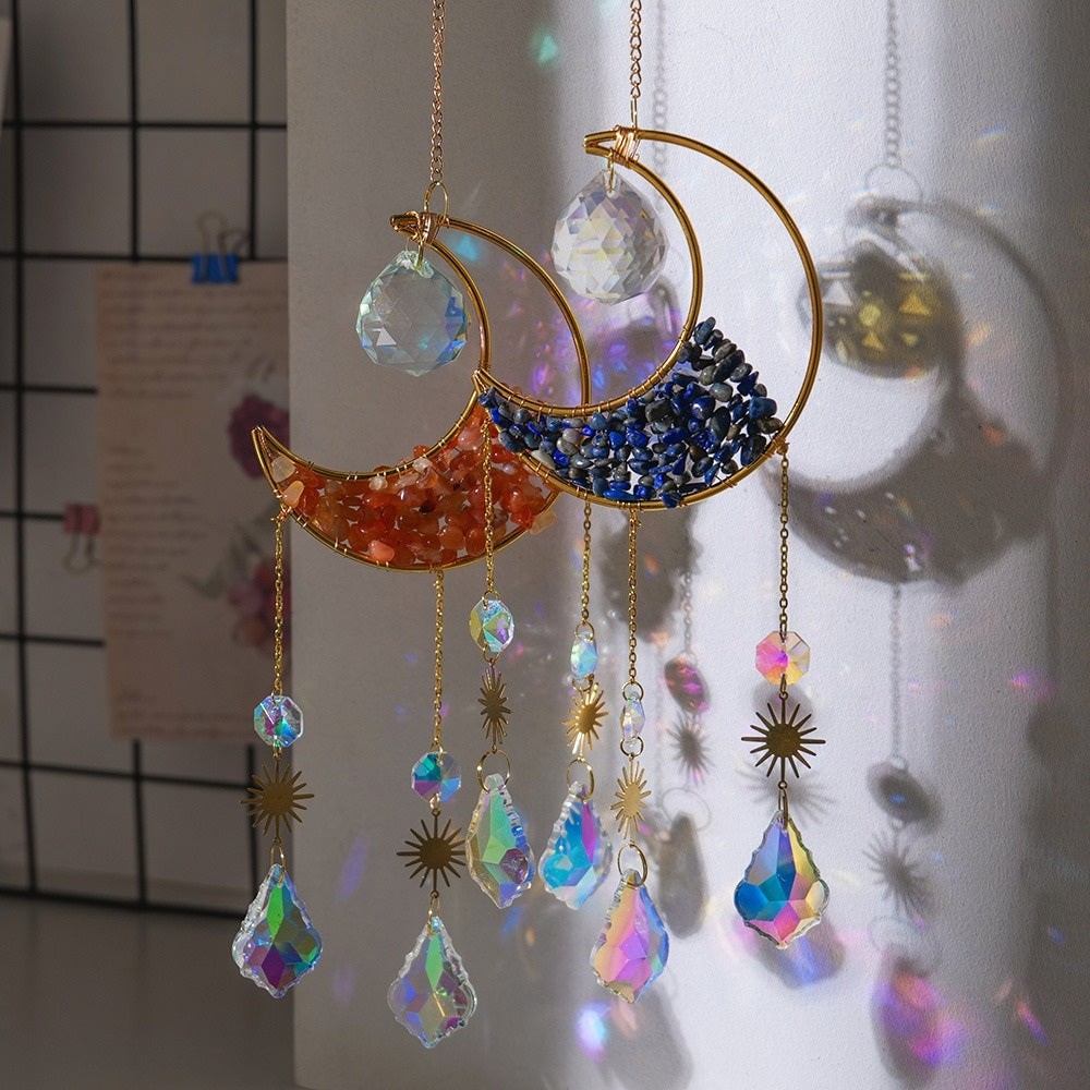 Crescent Moon Gemstones Wind Chimes