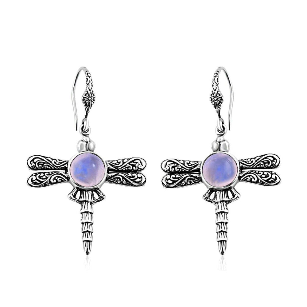 Rainbow Moonstone Dragonfly Earrings