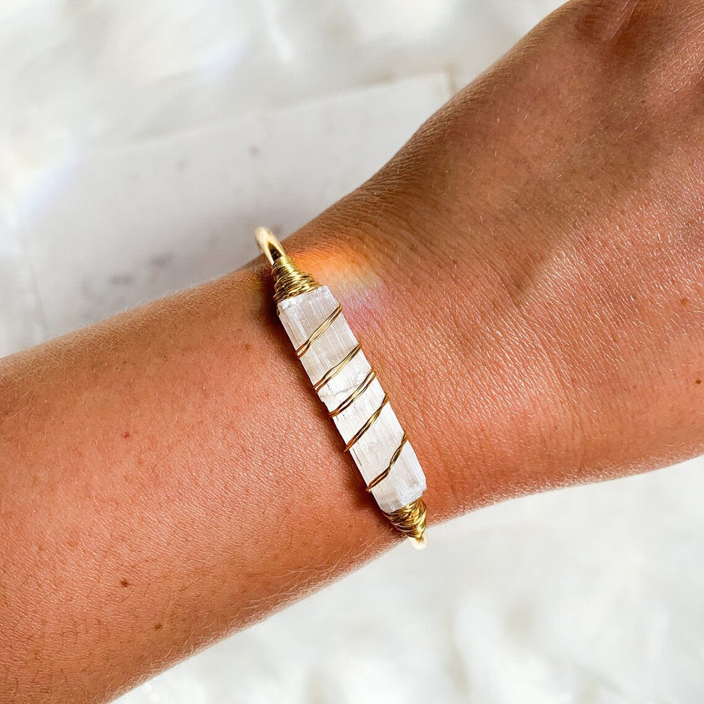 Wire Wrapped Selenite Bangle