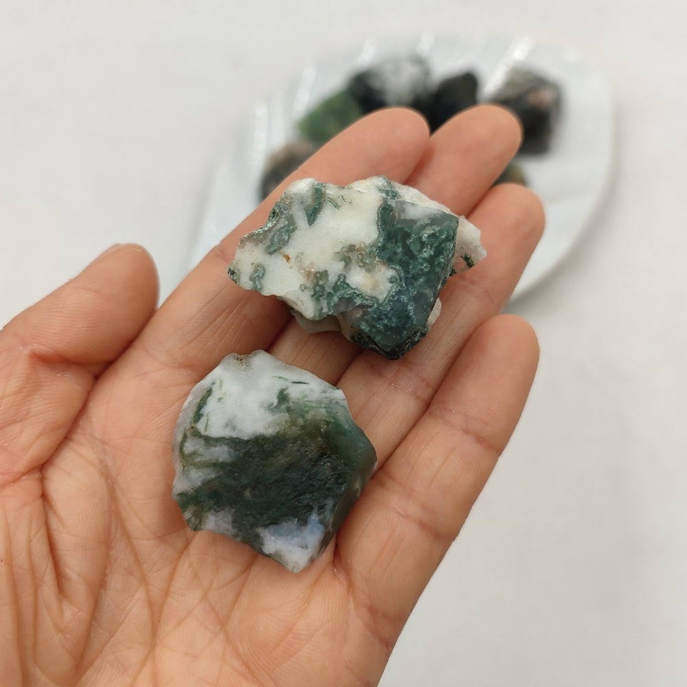 Raw Natural Green Moss Agate Stones