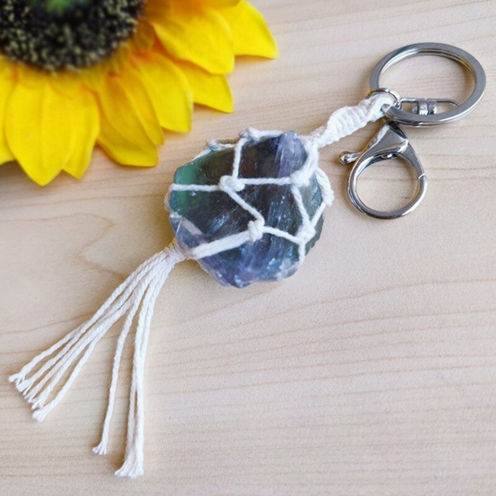 Boho Crystal Macrame Keychain