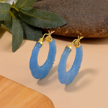 Jade Stone Carved Hoop Earrings