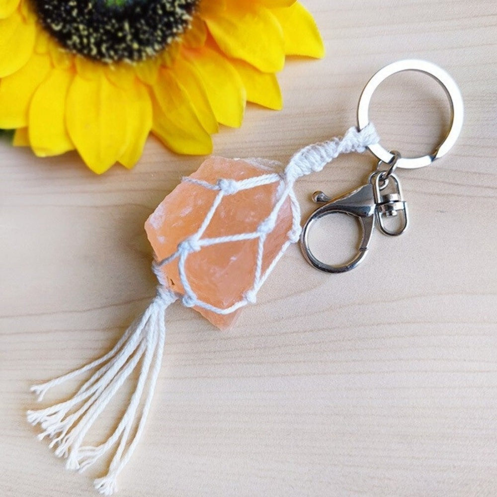 Boho Crystal Macrame Keychain