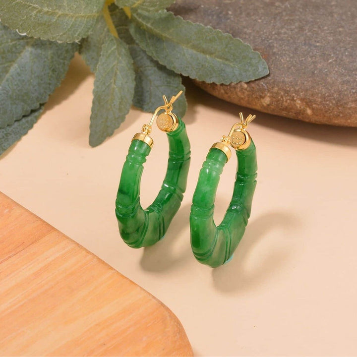 Jade Stone Carved Hoop Earrings