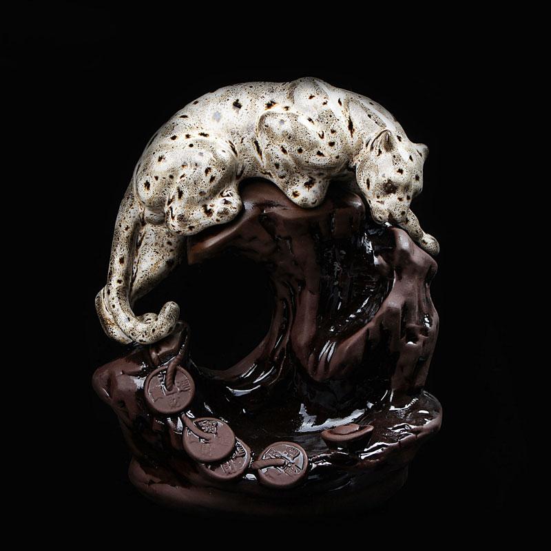 Silver Ceramic Leopard Waterfall Backflow Incense Burner