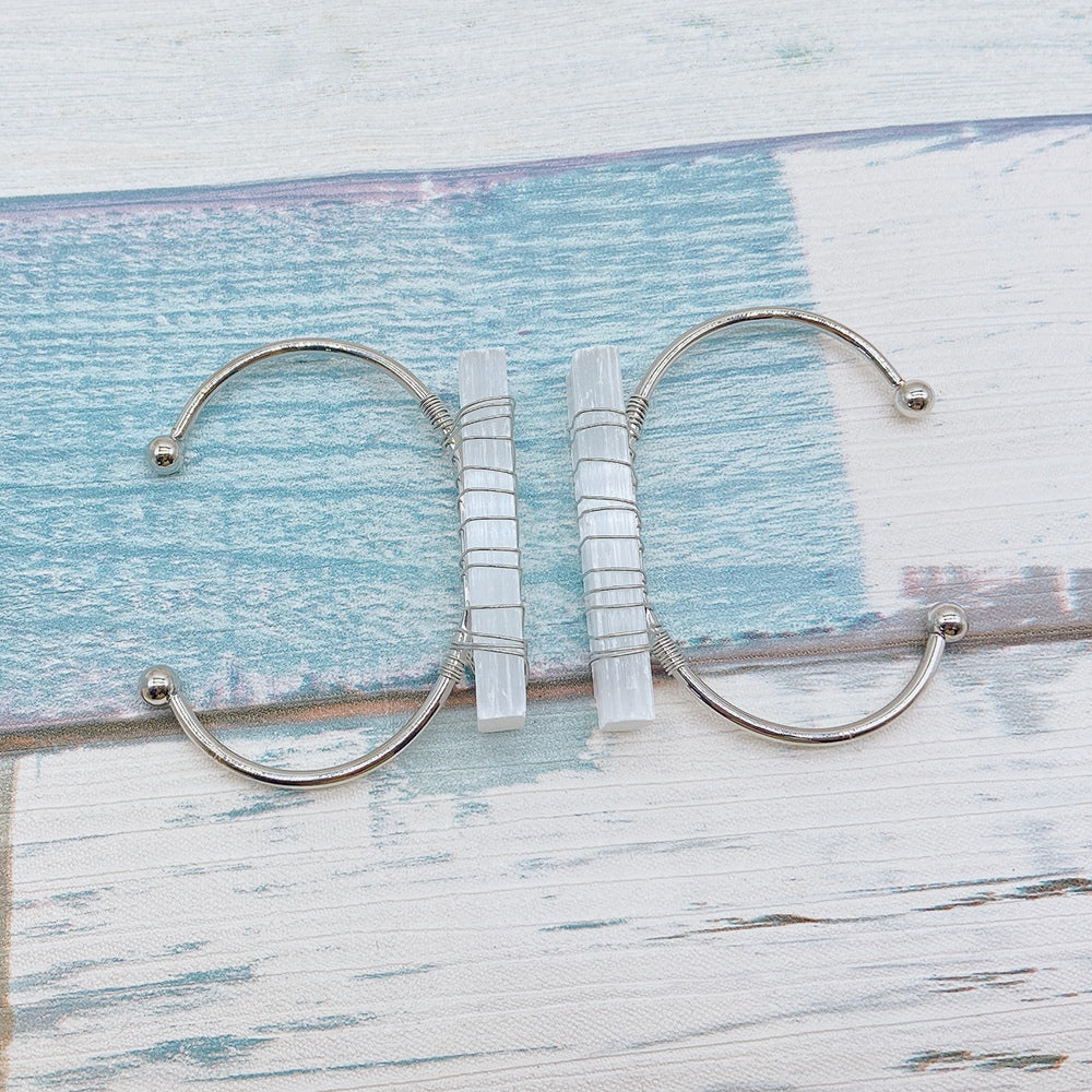 Wire Wrapped Selenite Bangle