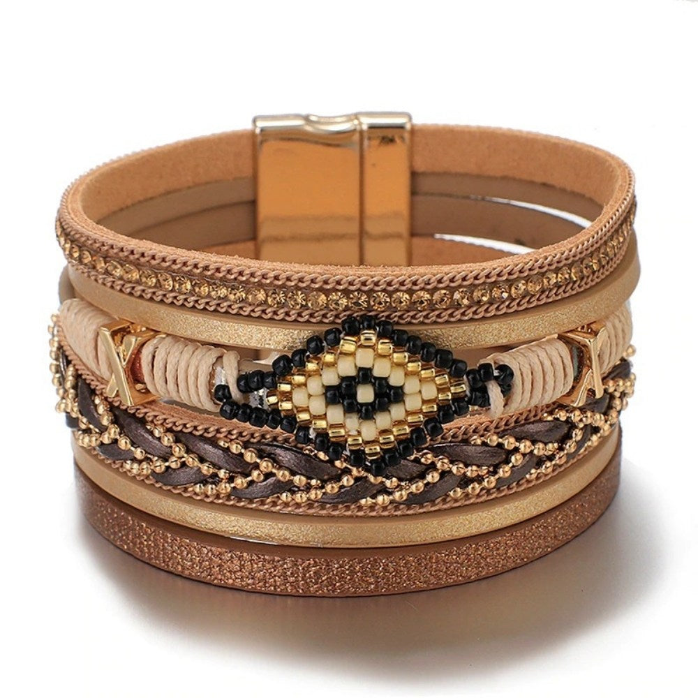 Brown Bohemian Charm Evil Eye Bracelet