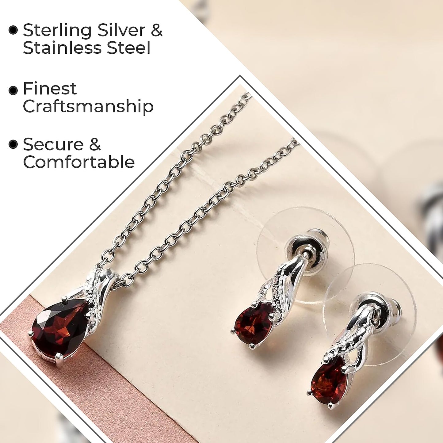 Mozambique Garnet Earrings & Pendant Necklace Set — Passion, Harmony & Everyday Elegance