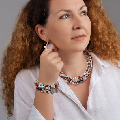 Boho Gemstone Jewelry Set – Necklace, Bracelet & Earrings