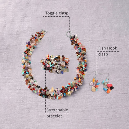 Boho Gemstone Jewelry Set – Necklace, Bracelet & Earrings