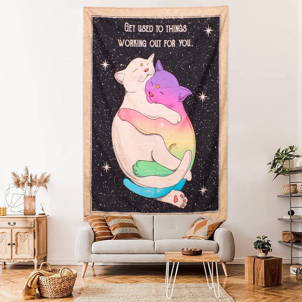 Mystical Dreaming Cat Tarot Wall Tapestry - Boho Decor