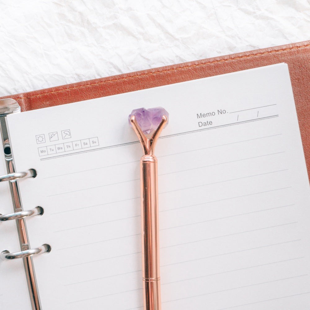 Mindful Notebook with Amethyst Crystal Pen