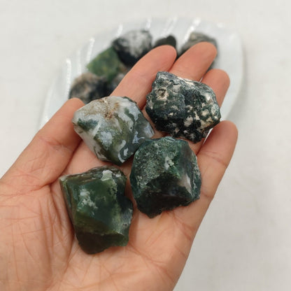 Raw Natural Green Moss Agate Stones