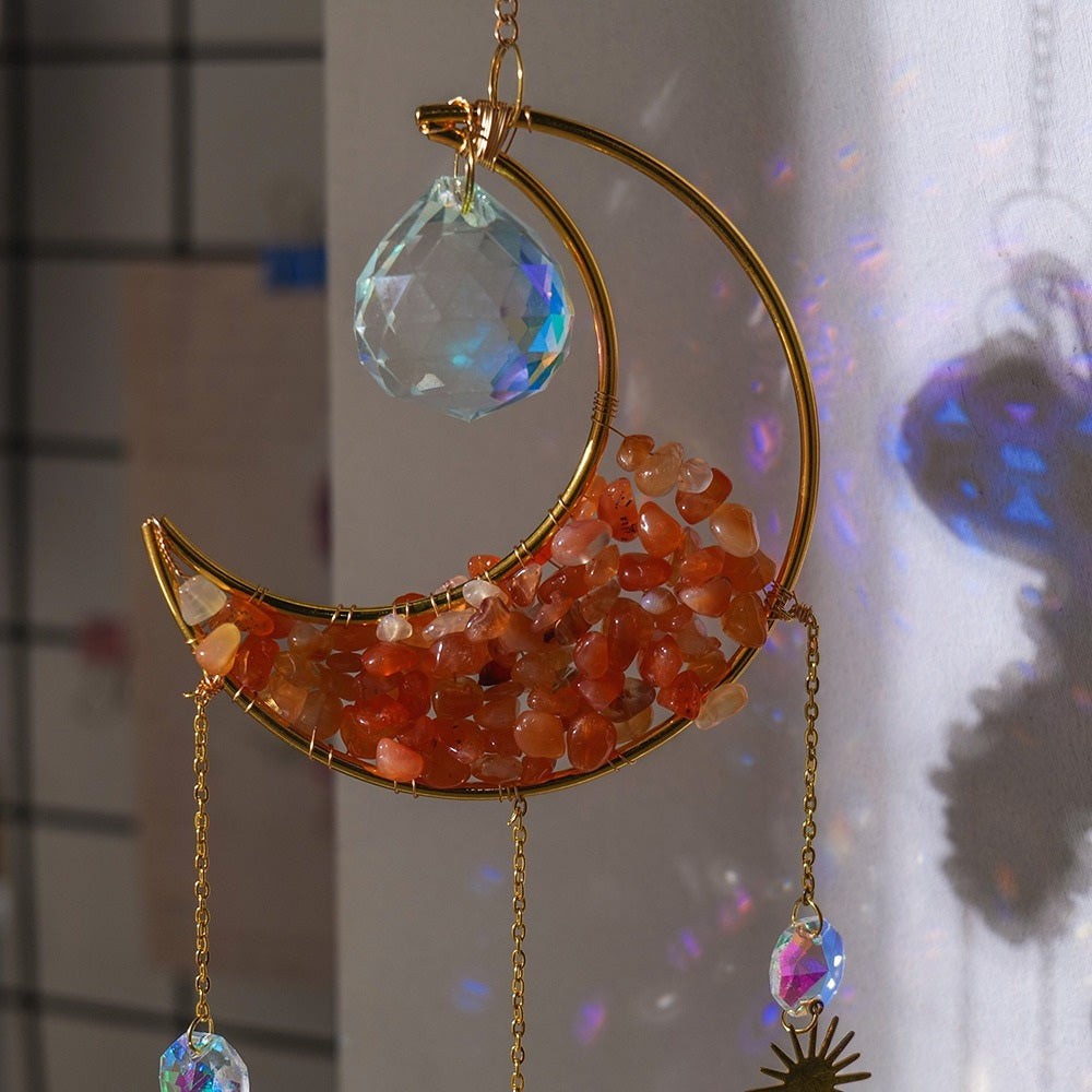 Crescent Moon Gemstones Wind Chime