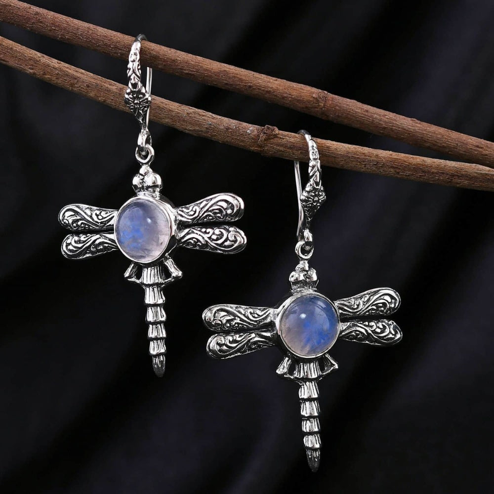 Rainbow Moonstone Dragonfly Earrings