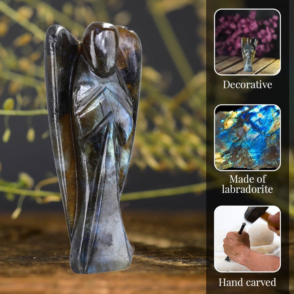 Hand Carved Labradorite Crystal Angel Figurine