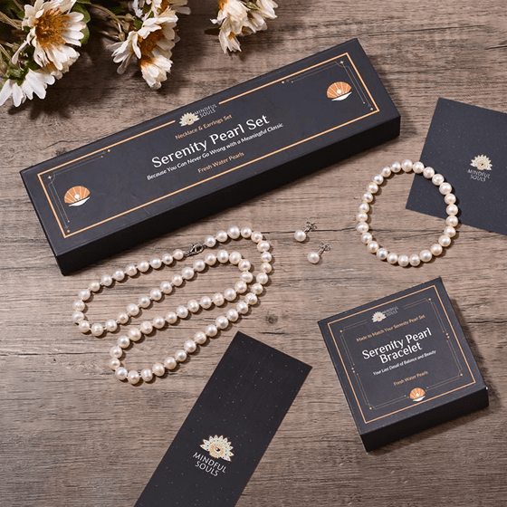 Pearl Necklace & Earrings Set + Bracelet
