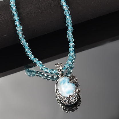 Caribbean Larimar Pendant - Artisan Crafted Stress Relief Talisman
