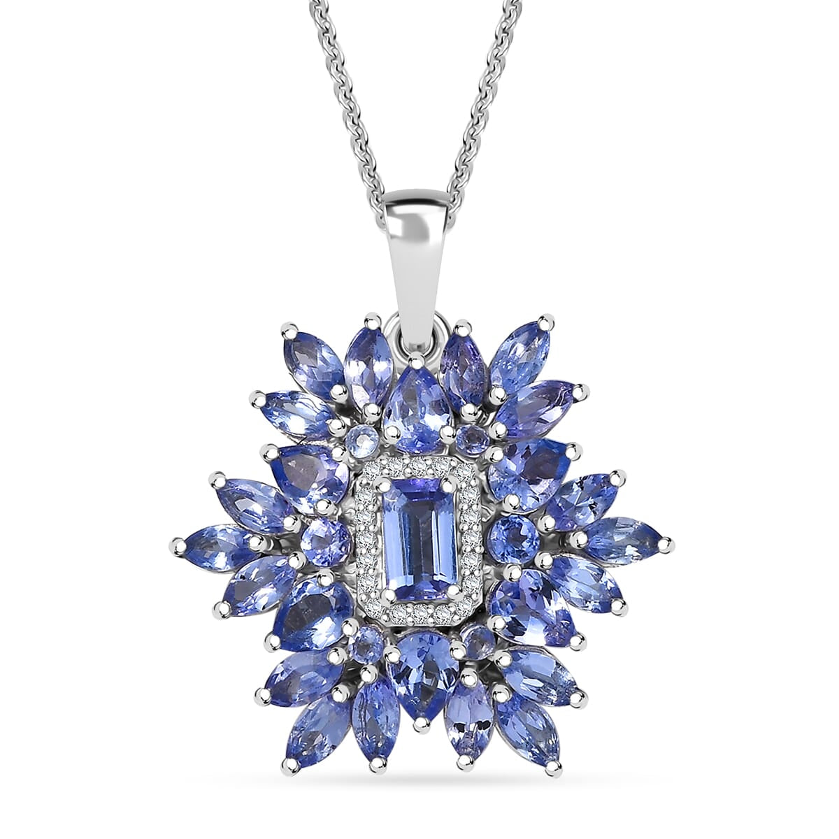Tanzanite & White Zircon Floral Necklace - A Fresh Burst of Vitality