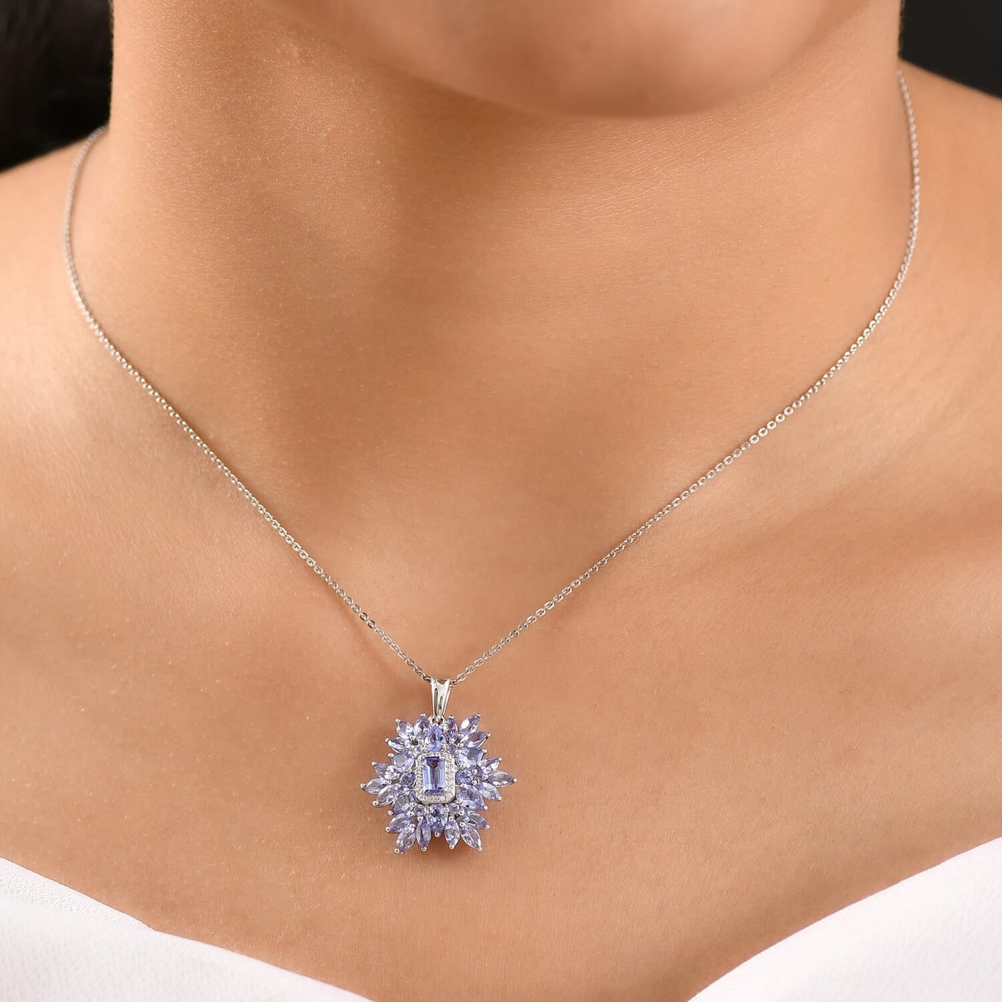 Tanzanite & White Zircon Floral Necklace - A Fresh Burst of Vitality