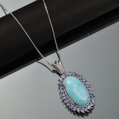 DJOY Larimar & Tanzanite 17.80 ctw Ocean Waves Pendant Necklace – A Symphony of Tranquility and Elegance