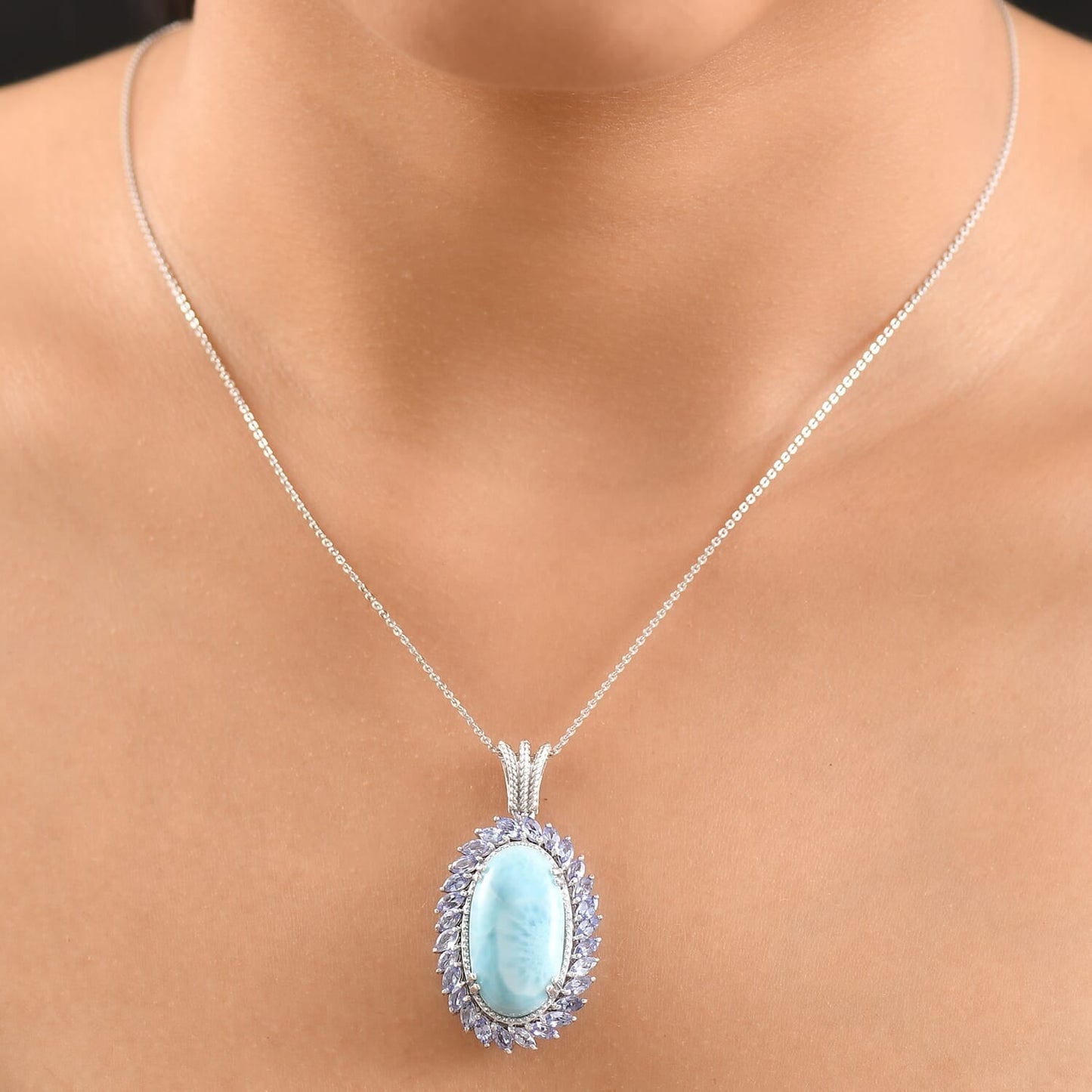 DJOY Larimar & Tanzanite 17.80 ctw Ocean Waves Pendant Necklace – A Symphony of Tranquility and Elegance